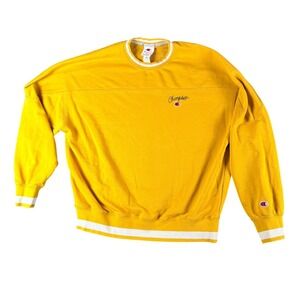 Champion Mens Mustard Yellow Crewneck Sweatshirt Striped Trim Size Medium